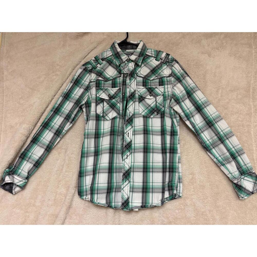 BKE Athletic Men's Green Plaid Button-Up Shirt Size Small Western